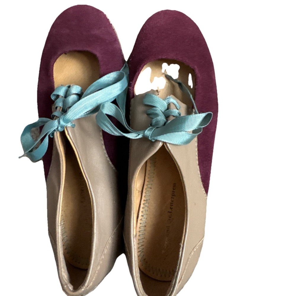 Pilcro And The Letterpress Mary Jane Shoes Women's Size 6 Brugundy Tan Retroglam - Picture 3 of 6